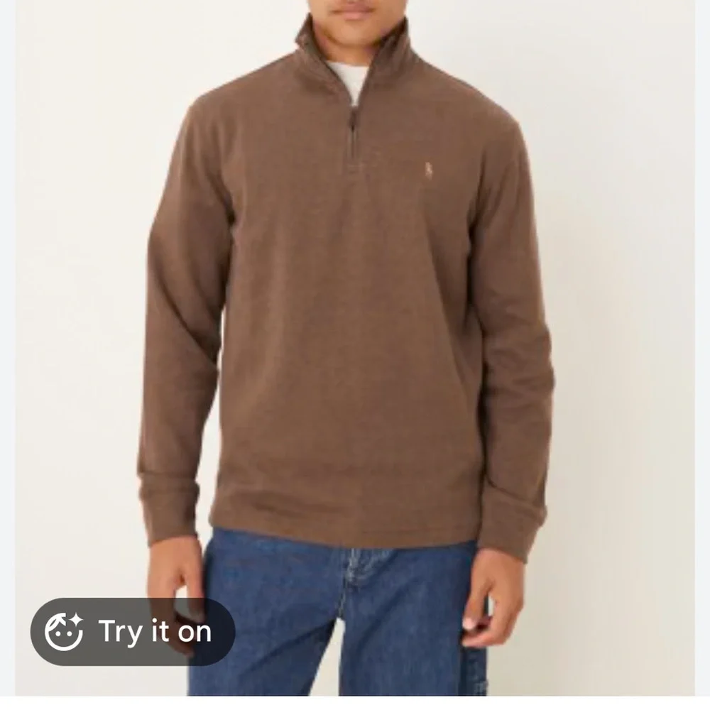 Polo by Ralph Lauren Brown Half-Zip Sweater with Embroidered Pony
